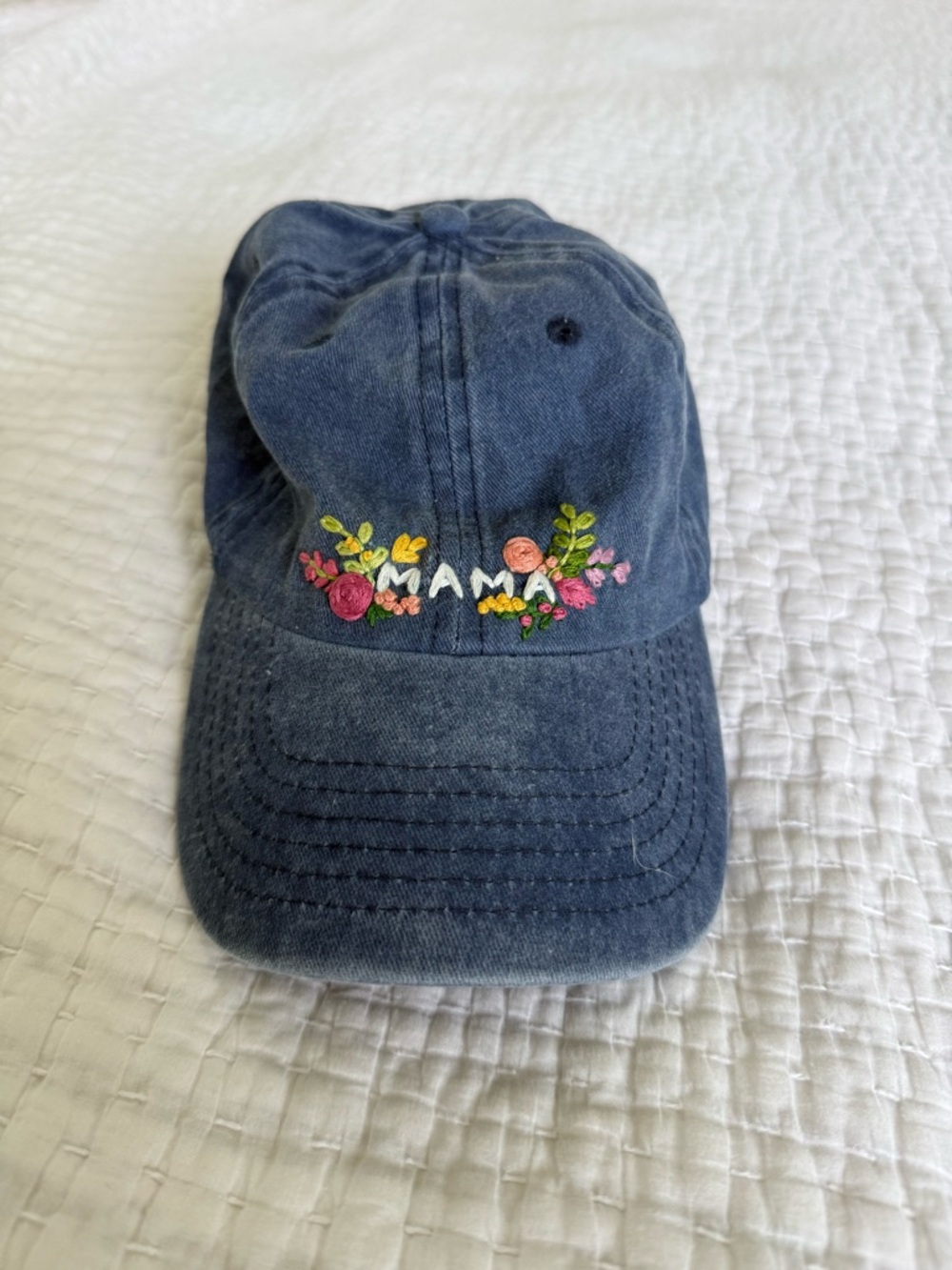 Navy Floral 'MAMA' Embroidered Baseball Cap